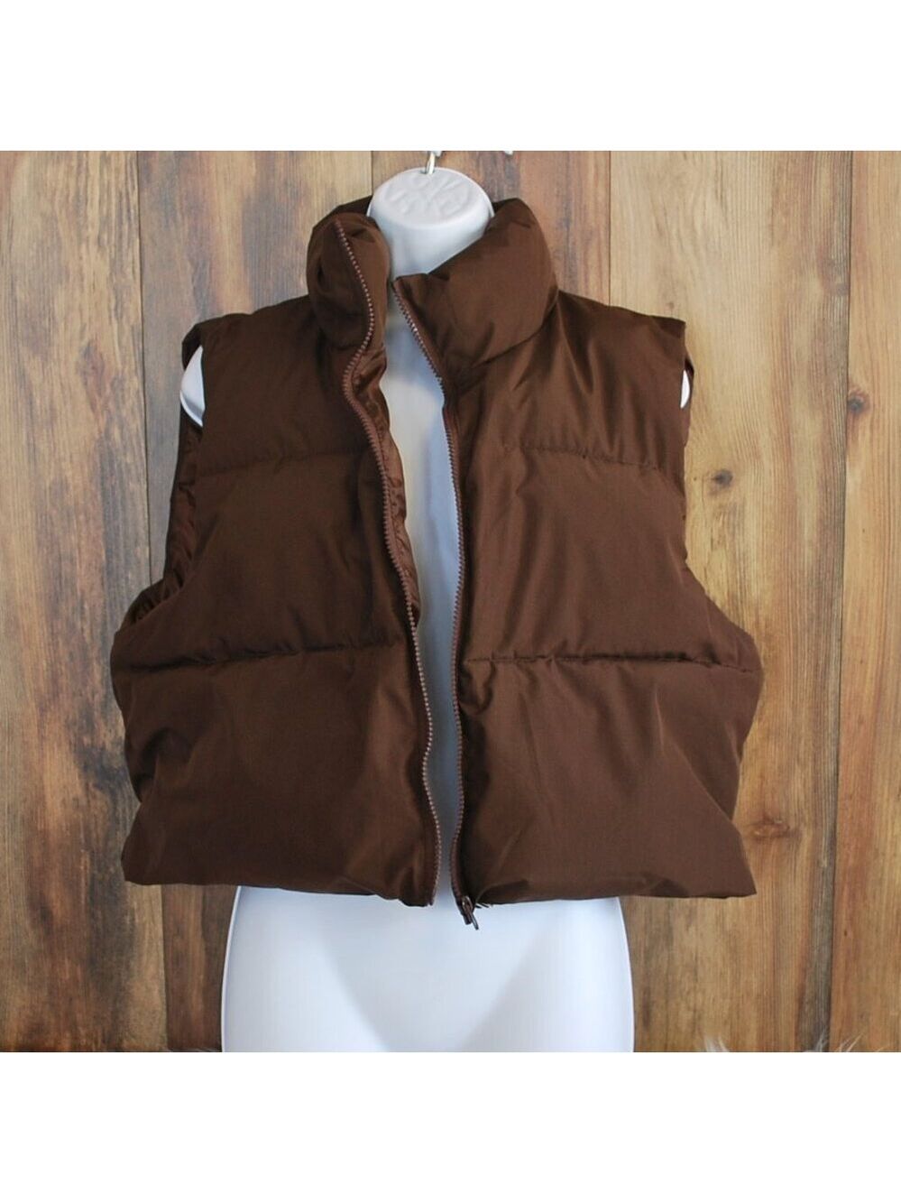Katch Me Women's Brown Full Zip Puffer Cropped Vest Jacket XL